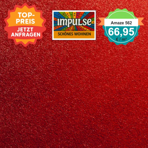 JAB Amaze – quadratische Draufsicht Velours-Teppichboden in fraise mit Preisaufdruck